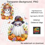 12 PNG Cute Halloween Ghost Clipart, Watercolor Clipart, 12 Halloween Clipart Bundle, Ghosts PNG Bundle - Image 4