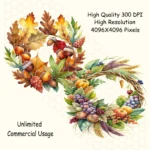 Fall Wreath Clipart | Watercolor Autumn Floral Wreaths Invitations and Cards | POD | Unlimited Commerc & Frames for Weddingial Use. - Image 4