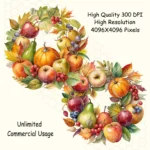 Fall Wreath Clipart | Watercolor Autumn Floral Wreaths Invitations and Cards | POD | Unlimited Commerc & Frames for Weddingial Use. - Image 3