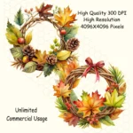 Fall Wreath Clipart | Watercolor Autumn Floral Wreaths Invitations and Cards | POD | Unlimited Commerc & Frames for Weddingial Use. - Image 2