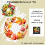 Fall Wreath Clipart | Watercolor Autumn Floral Wreaths Invitations and Cards | POD | Unlimited Commerc & Frames for Weddingial Use. - Image 8