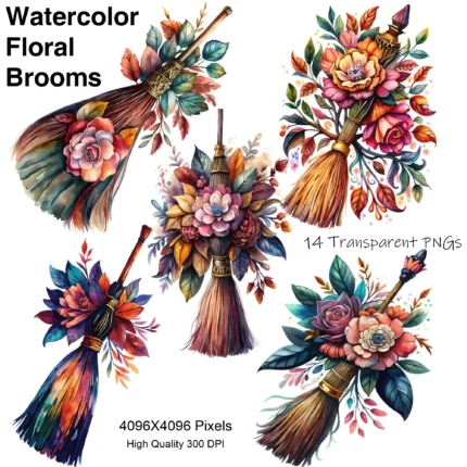 Art Joy Print Floral Brooms Clipart
