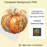 Watercolor Autumn Pumpkin Clipart Ornamental Fall Pumpkin Clip Art Buy Now PNGs Bundle for Crafts, Cards, Sublimation & Seasonal Decor - Image 6