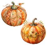 Watercolor Autumn Pumpkin Clipart Ornamental Fall Pumpkin Clip Art Buy Now PNGs Bundle for Crafts, Cards, Sublimation & Seasonal Decor - Image 5