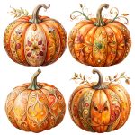Watercolor Autumn Pumpkin Clipart Ornamental Fall Pumpkin Clip Art Buy Now PNGs Bundle for Crafts, Cards, Sublimation & Seasonal Decor - Image 4