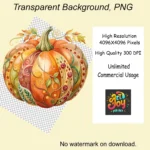 15 Watercolor Autumn Pumpkin Clipart – Buy Now Ornamental Fall Pumpkin Clip Art PNGs for Crafts, Cards, Sublimation & Seasonal Decor - Image 5