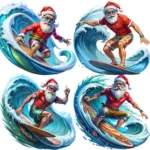 High Surfing Santa Clipart – Cool Santa Riding the Waves PNGs Buy for Christmas Crafts, Cards, and - Sublimation - Image 2