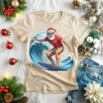High Surfing Santa Clipart – Cool Santa Riding the Waves PNGs Buy for Christmas Crafts, Cards, and - Sublimation - Image 3