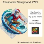 High Surfing Santa Clipart – Cool Santa Riding the Waves PNGs Buy for Christmas Crafts, Cards, and - Sublimation - Image 5