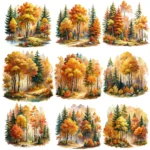 Fall Forest Watercolor Clipart, Shop Now Autumn Forest Clipart, Woodland Watercolor Graphics - Image 2