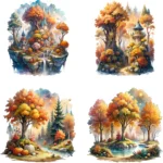 Fall Magical Forest Clipart, Watercolor Autumn Forest, Buy Now Fall Trees and Foliage, Whimsical Fall Clipart - Image 2