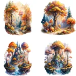 Fall Magical Forest Clipart, Watercolor Autumn Forest, Buy Now Fall Trees and Foliage, Whimsical Fall Clipart - Image 3