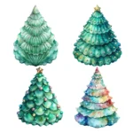 Shell Christmas Tree Clipart Bundle - Buy Now Watercolor Christmas tree Clipart for Crafts, Junk Journals, Greeting Cards, Sublimation Designs - Image 2