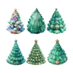Shell Christmas Tree Clipart Bundle - Buy Now Watercolor Christmas tree Clipart for Crafts, Junk Journals, Greeting Cards, Sublimation Designs - Image 3
