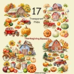 Thanksgiving Banner Clipart Bundle - Buy Watercolor Thanksgiving Clipart for Crafts, Junk Journals, DIY Greeting Cards, Sublimation Designs