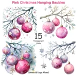 Pink Christmas Hanging Baubles Clipart