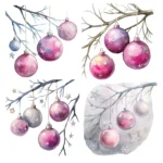 15 Pink Christmas Hanging Baubles Clipart Bundle - Buy Now Watercolor Pink Christmas Clipart for Crafts, Junk Journals, Sublimation Designs - Image 3