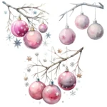 15 Pink Christmas Hanging Baubles Clipart Bundle - Buy Now Watercolor Pink Christmas Clipart for Crafts, Junk Journals, Sublimation Designs - Image 4