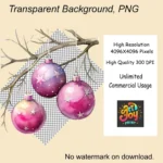 Watercolor Pink Christmas Hanging Baubles Clipart