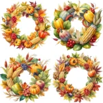 Watercolor Thanksgiving Harvest Wreath Clipart Bundle - Buy Now Watercolor Fall Harvest Clipart for Crafts, Junk Journals, Sublimation Designs - Image 2