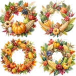 Watercolor Thanksgiving Harvest Wreath Clipart Bundle - Buy Now Watercolor Fall Harvest Clipart for Crafts, Junk Journals, Sublimation Designs - Image 3