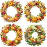 Watercolor Thanksgiving Harvest Wreath Clipart Bundle - Buy Now Watercolor Fall Harvest Clipart for Crafts, Junk Journals, Sublimation Designs - Image 4