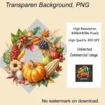Watercolor Thanksgiving Harvest Wreath Clipart