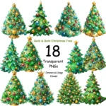 Gold & Gem Watercolor Christmas Tree Clipart