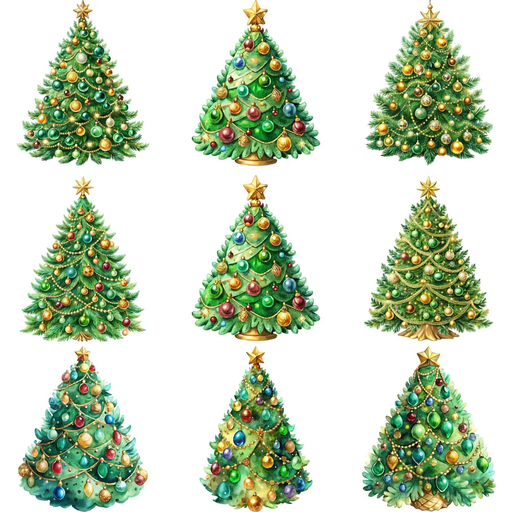 Art Joy Print Gem Watercolor Christmas Tree Clipart