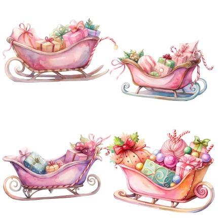 Art Joy Print Pink Watercolor Sleigh Clipart