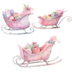 13 Pink Watercolor Sleigh Clipart Bundle - Pink Christmas Clipart  for Crafts, Junk Journals, Cards, Sublimation Designs, and Gifts - Image 3