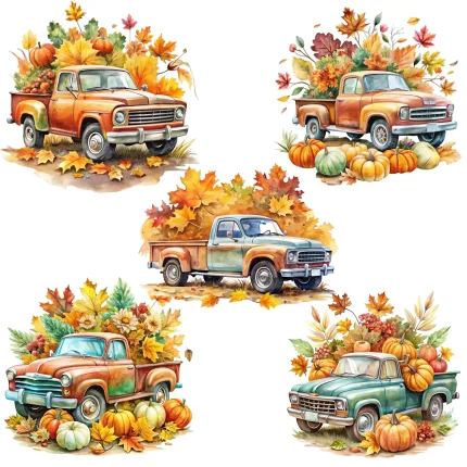 Art Joy Print Rustic Harvest Trucks Clipart