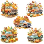 16 Watercolor Rustic Harvest Trucks Clipart Bundle - Shop Now Thanksgiving Clipart for Crafts, Junk Journals, Cards, Sublimation Designs, and Gifts - Image 2