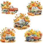 16 Watercolor Rustic Harvest Trucks Clipart Bundle - Shop Now Thanksgiving Clipart for Crafts, Junk Journals, Cards, Sublimation Designs, and Gifts - Image 3