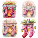 12 Pink Watercolor Christmas Stocking Clipart Bundle - Pink Holiday Clipart, Perfect for Crafts, Junk Journals, Cards, & Sublimation Designs - Image 3