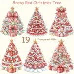 19 Snowy Red Christmas Tree Clipart Bundle | Buy Watercolor Christmas Tree Clipart for Crafts, Cards, Journals-Sublimation-Gifts