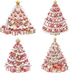 19 Snowy Red Christmas Tree Clipart Bundle | Buy Watercolor Christmas Tree Clipart for Crafts, Cards, Journals-Sublimation-Gifts - Image 4