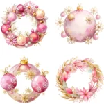 10 Pink Christmas Wreath Clipart | Watercolor Holiday Wreaths | Buy Now Pastel Christmas Decorations for Scrapbooking, Cards, & Commercial Use - Image 3