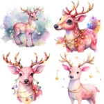 Watercolor Pink Festive Reindeer Clipart Bundle, Shop Now Cute Christmas Deer PNGs, Holiday Digital Art for Crafts, Scrapbooking - Image 2