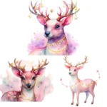 Watercolor Pink Festive Reindeer Clipart Bundle, Shop Now Cute Christmas Deer PNGs, Holiday Digital Art for Crafts, Scrapbooking - Image 3