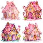 Pink Gingerbread House Clipart Bundle, Watercolor Cute Christmas Cookie House Clipart Shop Now for Crafts, Junk Journal, Cards - Image 2