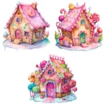 Pink Gingerbread House Clipart Bundle, Watercolor Cute Christmas Cookie House Clipart Shop Now for Crafts, Junk Journal, Cards - Image 3