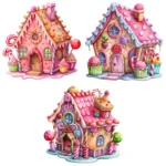 Pink Gingerbread House Clipart Bundle, Watercolor Cute Christmas Cookie House Clipart Shop Now for Crafts, Junk Journal, Cards - Image 4