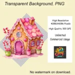 Pink Gingerbread House Clipart Bundle, Watercolor Cute Christmas Cookie House Clipart Shop Now for Crafts, Junk Journal, Cards - Image 5