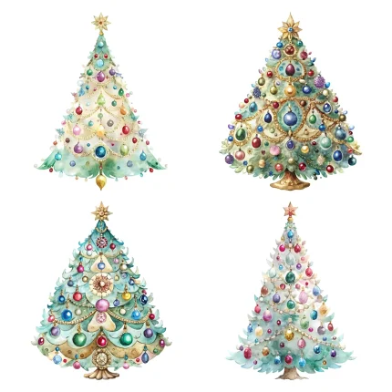 Art Joy Print Jeweled Pastel Christmas Tree Clipart