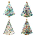 Watercolor Jeweled Pastel Christmas Tree Clipart Bundle | Elegant Holiday Tree Digital Clip Art, Festive Pastel Clipart - Image 3