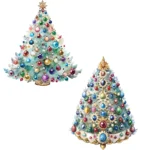 Watercolor Jeweled Pastel Christmas Tree Clipart Bundle | Elegant Holiday Tree Digital Clip Art, Festive Pastel Clipart - Image 4