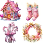 Watercolor Pink Christmas Clipart Bundle