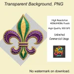 Mardi Gras Fleur De Lis Clipart – Glittery Fleur De Lis Clipart, Festive Digital PNG Graphics for Crafts & Decorations, Instant Download - Image 5