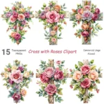 Cross with Roses Clipart